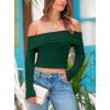 imagePRETTYGARDEN Off The Shoulder Top for Women 2025 Long Sleeve Shirts Trendy Going Out Crop Tops Spring Fashion ClothesDark Green