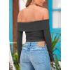 imagePRETTYGARDEN Off The Shoulder Top for Women 2025 Long Sleeve Shirts Trendy Going Out Crop Tops Spring Fashion ClothesDark Grey
