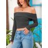 imagePRETTYGARDEN Off The Shoulder Top for Women 2025 Long Sleeve Shirts Trendy Going Out Crop Tops Spring Fashion ClothesDark Grey