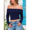 imagePRETTYGARDEN Off The Shoulder Top for Women 2025 Long Sleeve Shirts Trendy Going Out Crop Tops Spring Fashion ClothesNavy