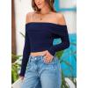 imagePRETTYGARDEN Off The Shoulder Top for Women 2025 Long Sleeve Shirts Trendy Going Out Crop Tops Spring Fashion ClothesNavy