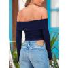 imagePRETTYGARDEN Off The Shoulder Top for Women 2025 Long Sleeve Shirts Trendy Going Out Crop Tops Spring Fashion ClothesNavy