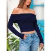 imagePRETTYGARDEN Off The Shoulder Top for Women 2025 Long Sleeve Shirts Trendy Going Out Crop Tops Spring Fashion ClothesNavy