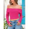 imagePRETTYGARDEN Off The Shoulder Top for Women 2025 Long Sleeve Shirts Trendy Going Out Crop Tops Spring Fashion ClothesRose Red