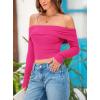 imagePRETTYGARDEN Off The Shoulder Top for Women 2025 Long Sleeve Shirts Trendy Going Out Crop Tops Spring Fashion ClothesRose Red