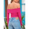 imagePRETTYGARDEN Off The Shoulder Top for Women 2025 Long Sleeve Shirts Trendy Going Out Crop Tops Spring Fashion ClothesRose Red