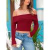 imagePRETTYGARDEN Off The Shoulder Top for Women 2025 Long Sleeve Shirts Trendy Going Out Crop Tops Spring Fashion ClothesWine Red