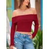 imagePRETTYGARDEN Off The Shoulder Top for Women 2025 Long Sleeve Shirts Trendy Going Out Crop Tops Spring Fashion ClothesWine Red