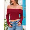 imagePRETTYGARDEN Off The Shoulder Top for Women 2025 Long Sleeve Shirts Trendy Going Out Crop Tops Spring Fashion ClothesWine Red