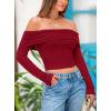 imagePRETTYGARDEN Off The Shoulder Top for Women 2025 Long Sleeve Shirts Trendy Going Out Crop Tops Spring Fashion ClothesWine Red