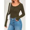 imagePRETTYGARDEN Womens 2025 Spring Long Sleeve Henley T Shirts Ribbed Knit Button Up Slim Fitted Basic Casual Going Out TopsArmy Green