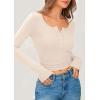 imagePRETTYGARDEN Womens 2025 Spring Long Sleeve Henley T Shirts Ribbed Knit Button Up Slim Fitted Basic Casual Going Out TopsBeige