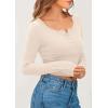 imagePRETTYGARDEN Womens 2025 Spring Long Sleeve Henley T Shirts Ribbed Knit Button Up Slim Fitted Basic Casual Going Out TopsBeige