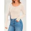 imagePRETTYGARDEN Womens 2025 Spring Long Sleeve Henley T Shirts Ribbed Knit Button Up Slim Fitted Basic Casual Going Out TopsBeige