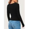 imagePRETTYGARDEN Womens 2025 Spring Long Sleeve Henley T Shirts Ribbed Knit Button Up Slim Fitted Basic Casual Going Out TopsBlack