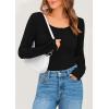 imagePRETTYGARDEN Womens 2025 Spring Long Sleeve Henley T Shirts Ribbed Knit Button Up Slim Fitted Basic Casual Going Out TopsBlack
