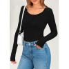 imagePRETTYGARDEN Womens 2025 Spring Long Sleeve Henley T Shirts Ribbed Knit Button Up Slim Fitted Basic Casual Going Out TopsBlack