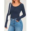 imagePRETTYGARDEN Womens 2025 Spring Long Sleeve Henley T Shirts Ribbed Knit Button Up Slim Fitted Basic Casual Going Out TopsDark Blue