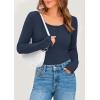 imagePRETTYGARDEN Womens 2025 Spring Long Sleeve Henley T Shirts Ribbed Knit Button Up Slim Fitted Basic Casual Going Out TopsDark Blue