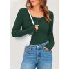 imagePRETTYGARDEN Womens 2025 Spring Long Sleeve Henley T Shirts Ribbed Knit Button Up Slim Fitted Basic Casual Going Out TopsDark Green