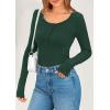 imagePRETTYGARDEN Womens 2025 Spring Long Sleeve Henley T Shirts Ribbed Knit Button Up Slim Fitted Basic Casual Going Out TopsDark Green