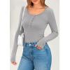 imagePRETTYGARDEN Womens 2025 Spring Long Sleeve Henley T Shirts Ribbed Knit Button Up Slim Fitted Basic Casual Going Out TopsGrey
