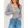 imagePRETTYGARDEN Womens 2025 Spring Long Sleeve Henley T Shirts Ribbed Knit Button Up Slim Fitted Basic Casual Going Out TopsGrey
