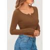 imagePRETTYGARDEN Womens 2025 Spring Long Sleeve Henley T Shirts Ribbed Knit Button Up Slim Fitted Basic Casual Going Out TopsKhaki