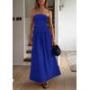 imagePRETTYGARDEN Womens 2025 Summer Strapless Maxi Dresses Patchwork Long Flowy Elegant Going Out Tube Top Dress with PocketsBlue