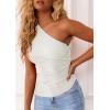 imagePRETTYGARDEN Womens 2025 Summer Y2K Tops Sleeveless One Shoulder Slim Fit Shirts Ruched Knit Asymmetrical Top BlouseBeige White