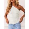 imagePRETTYGARDEN Womens 2025 Summer Y2K Tops Sleeveless One Shoulder Slim Fit Shirts Ruched Knit Asymmetrical Top BlouseBeige White