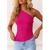 imagePRETTYGARDEN Womens 2025 Summer Y2K Tops Sleeveless One Shoulder Slim Fit Shirts Ruched Knit Asymmetrical Top BlouseRose Red