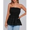 imagePRETTYGARDEN Womens Boho Tube Tops 2025 Summer Strapless Off Shoulder Eyelet Smocked Peplum Trendy Going Out Bandeau TopBlack