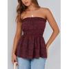 imagePRETTYGARDEN Womens Boho Tube Tops 2025 Summer Strapless Off Shoulder Eyelet Smocked Peplum Trendy Going Out Bandeau TopWine Red