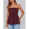 imagePRETTYGARDEN Womens Boho Tube Tops 2025 Summer Strapless Off Shoulder Eyelet Smocked Peplum Trendy Going Out Bandeau TopWine Red