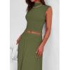 imagePRETTYGARDEN Womens Skirt Sets 2025 Summer Trendy 2 Piece Outfits Sleeveless Ruched Fitted Tops Ruffle Maxi SkirtsArmy Green