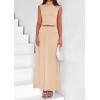 imagePRETTYGARDEN Womens Skirt Sets 2025 Summer Trendy 2 Piece Outfits Sleeveless Ruched Fitted Tops Ruffle Maxi SkirtsBeige