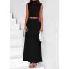 imagePRETTYGARDEN Womens Skirt Sets 2025 Summer Trendy 2 Piece Outfits Sleeveless Ruched Fitted Tops Ruffle Maxi SkirtsBlack