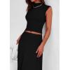 imagePRETTYGARDEN Womens Skirt Sets 2025 Summer Trendy 2 Piece Outfits Sleeveless Ruched Fitted Tops Ruffle Maxi SkirtsBlack