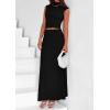imagePRETTYGARDEN Womens Skirt Sets 2025 Summer Trendy 2 Piece Outfits Sleeveless Ruched Fitted Tops Ruffle Maxi SkirtsBlack