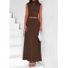 imagePRETTYGARDEN Womens Skirt Sets 2025 Summer Trendy 2 Piece Outfits Sleeveless Ruched Fitted Tops Ruffle Maxi SkirtsCoffee
