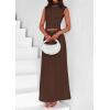 imagePRETTYGARDEN Womens Skirt Sets 2025 Summer Trendy 2 Piece Outfits Sleeveless Ruched Fitted Tops Ruffle Maxi SkirtsCoffee