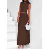 imagePRETTYGARDEN Womens Skirt Sets 2025 Summer Trendy 2 Piece Outfits Sleeveless Ruched Fitted Tops Ruffle Maxi SkirtsCoffee
