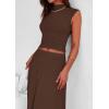 imagePRETTYGARDEN Womens Skirt Sets 2025 Summer Trendy 2 Piece Outfits Sleeveless Ruched Fitted Tops Ruffle Maxi SkirtsCoffee
