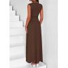 imagePRETTYGARDEN Womens Skirt Sets 2025 Summer Trendy 2 Piece Outfits Sleeveless Ruched Fitted Tops Ruffle Maxi SkirtsCoffee