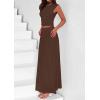 imagePRETTYGARDEN Womens Skirt Sets 2025 Summer Trendy 2 Piece Outfits Sleeveless Ruched Fitted Tops Ruffle Maxi SkirtsCoffee