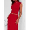 imagePRETTYGARDEN Womens Skirt Sets 2025 Summer Trendy 2 Piece Outfits Sleeveless Ruched Fitted Tops Ruffle Maxi SkirtsRed