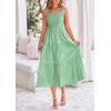 imagePRETTYGARDEN Womens Smocked Midi Dress 2025 Summer Ruffle A Line Long Flowy Dresses Cute Sleeveless Beach SundressBean Green