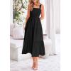 imagePRETTYGARDEN Womens Smocked Midi Dress 2025 Summer Ruffle A Line Long Flowy Dresses Cute Sleeveless Beach SundressBlack