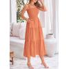imagePRETTYGARDEN Womens Smocked Midi Dress 2025 Summer Ruffle A Line Long Flowy Dresses Cute Sleeveless Beach SundressBrown Orange